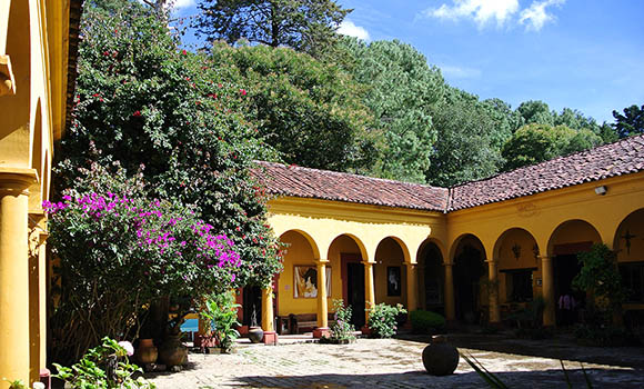 courtyard at casa na bolom in chiapas