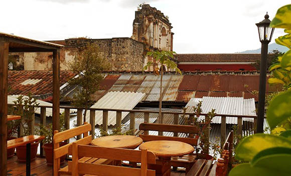 Las Palmas rooftop seating in Antigua Guatemala