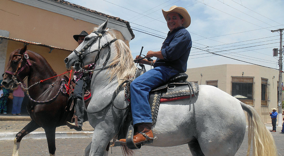 horse and rider at street parade in suchitoto el salvador
